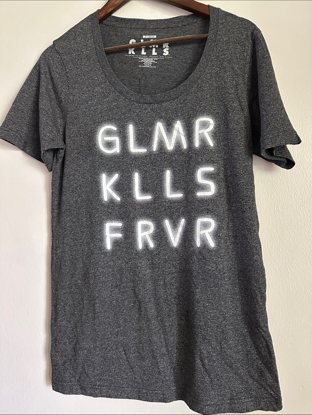 Glamour Kills Heather Charcoal Tee with White Block Logo